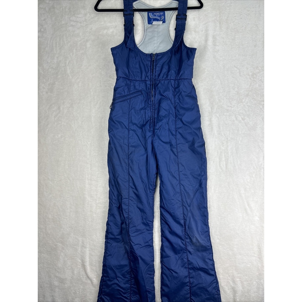 Vintage Pioneer Ski-wear Bib Snow Pants By Jones Size Small Blue Navy Overalls